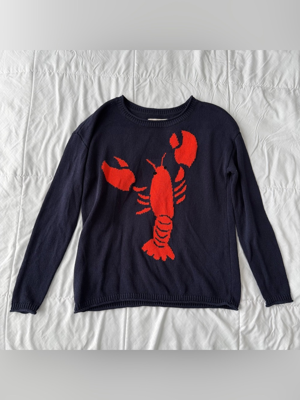 Loft Lobster Knit Crewneck Sweater S Navy Red Coastal Maine Nautical New England